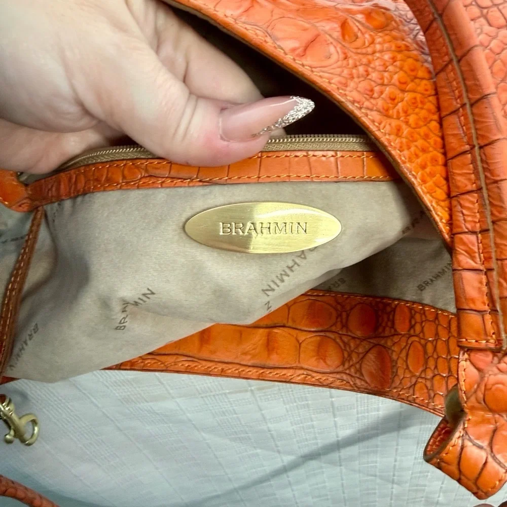 BRAHMIN JACQULINE IN ORANGE Croc embossed leather